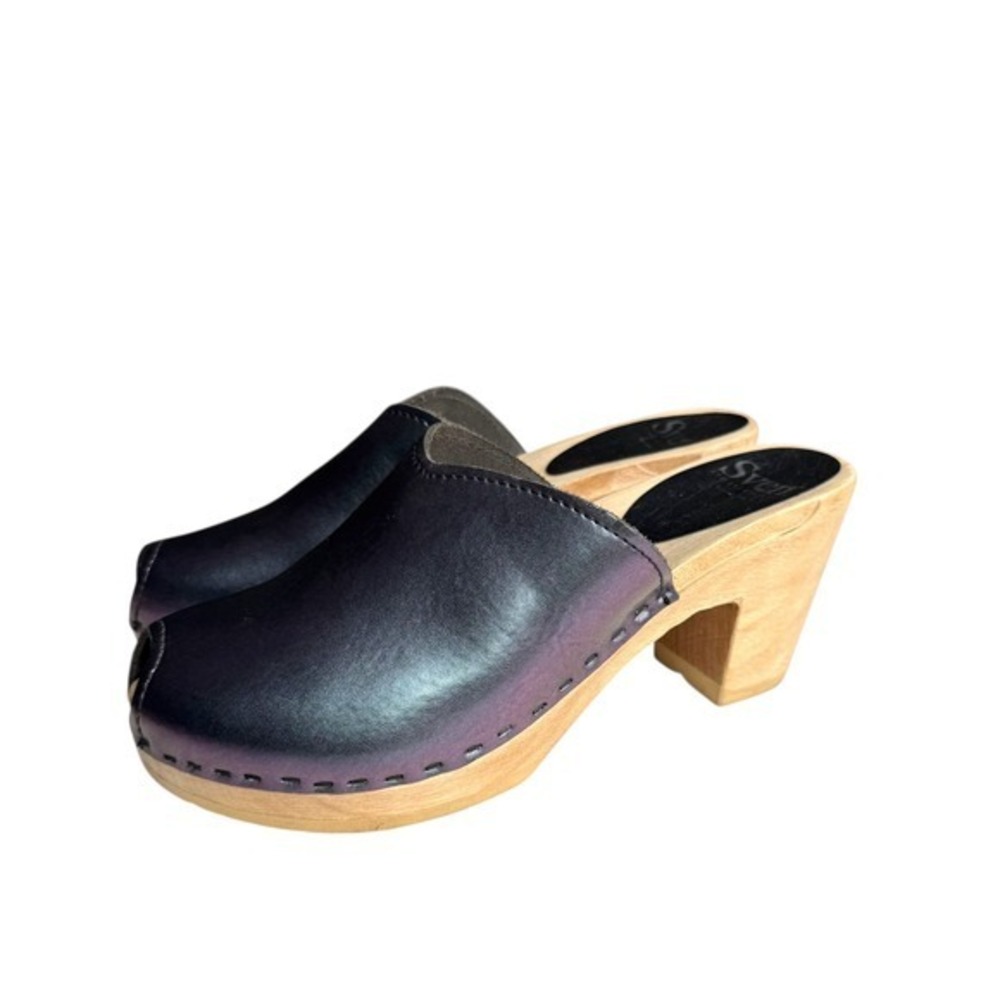 Sven Peep Toe Clogs V Collar High Heels Wooden Platform Made in USA Size 40